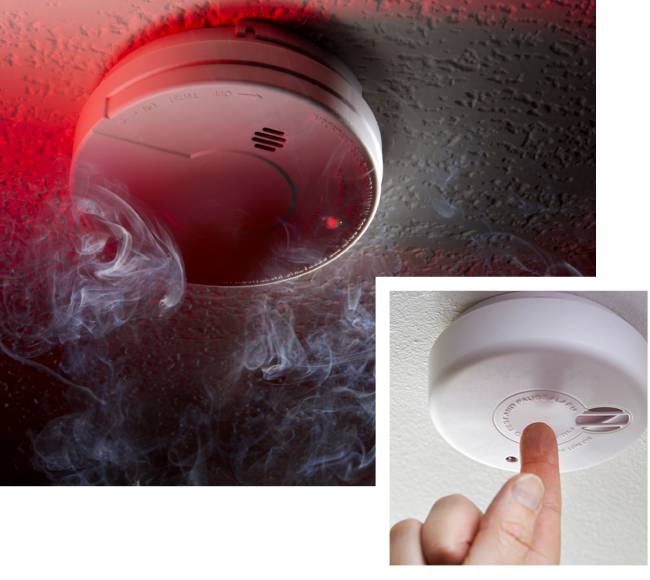 Smoke detectors on ceilings, one mid-test